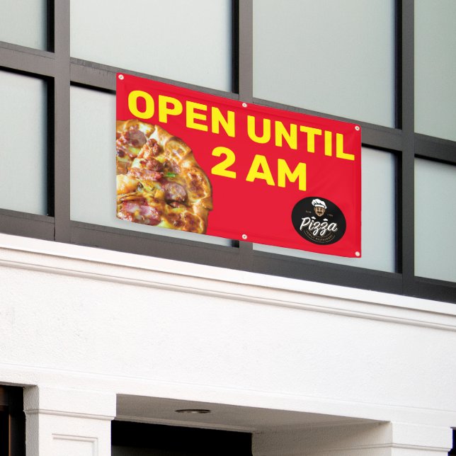 Customise Pizza Shop Logo Open Until 2AM  Banner (Outside Building)