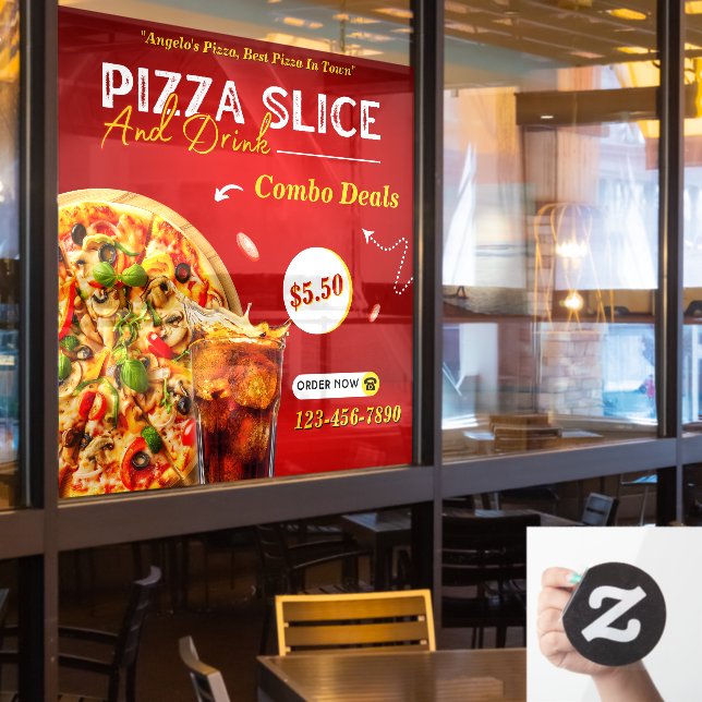 Customise Pizza Slice And A Drink Promo  Window Cling (Restaurant Window)