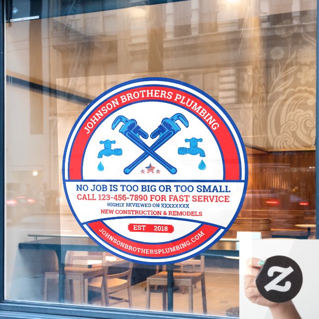 Customise Plumbing Contractor Business Large Front Window Cling (Cafe Window)