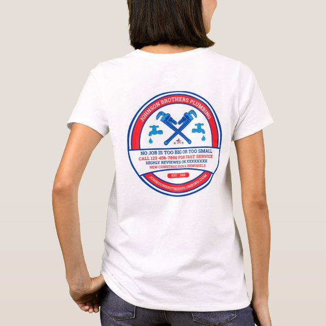Customise Plumbing Contractor Business Women's  T-Shirt (Back)