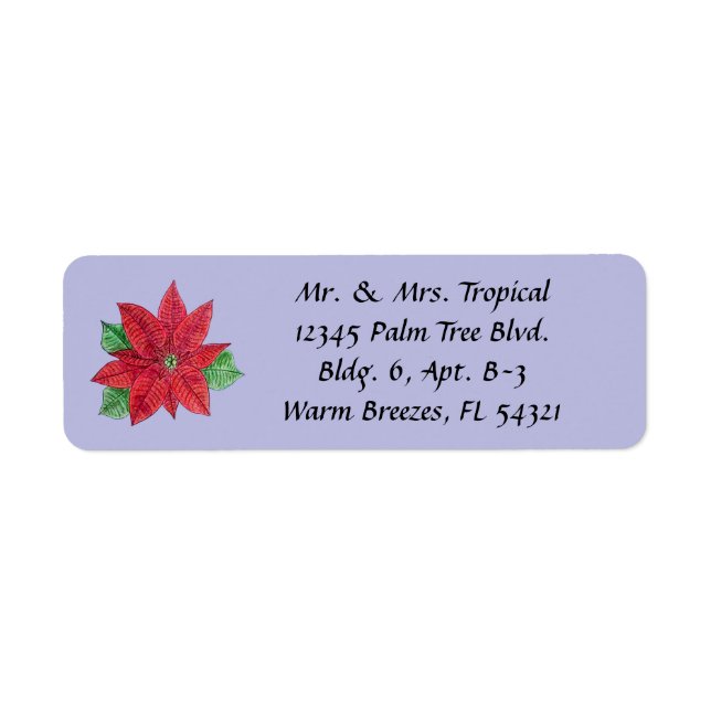Customise Poinsettia Long Address Label - Lavender (Front)