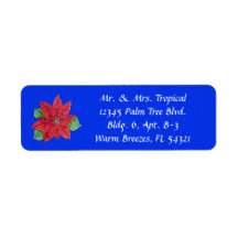Customise Poinsettia Long Address Labels - Blue