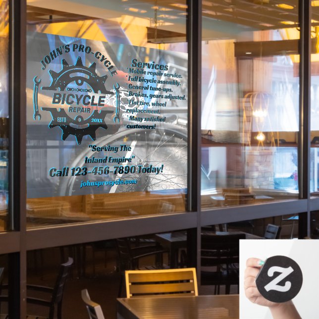 Customise Professional Bicycle Repair Business  Window Cling (Restaurant Window)