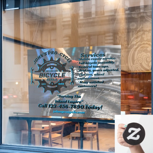 Customise Professional Bicycle Repair Business  Window Cling (Cafe Window)