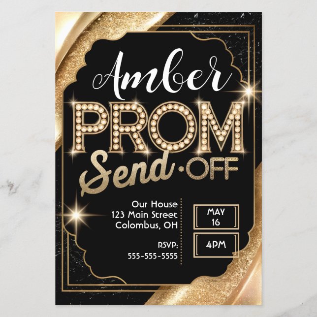 Customise PROM SEND-OFF Sparkling Black and Gold Flyer (Front)