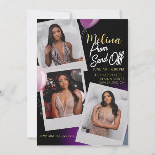 Customise Purple Gold Photo Prom Send Off Invitation
