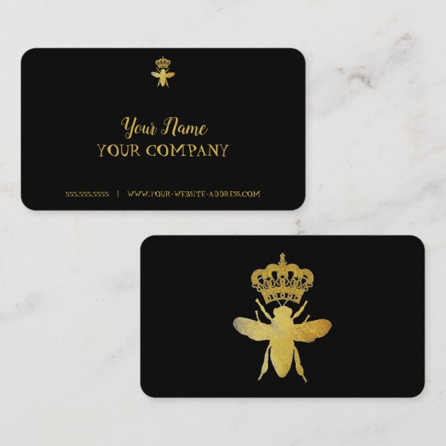 Customise QUEEN BEE Business Cards BLACK & GOLD (Front/Back)
