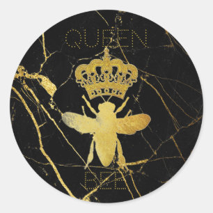 Customise QUEEN BEE Gold Black Marble Gift Sticker