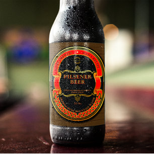 Customise Red Black Gold Rustic  Beer Bottle Label