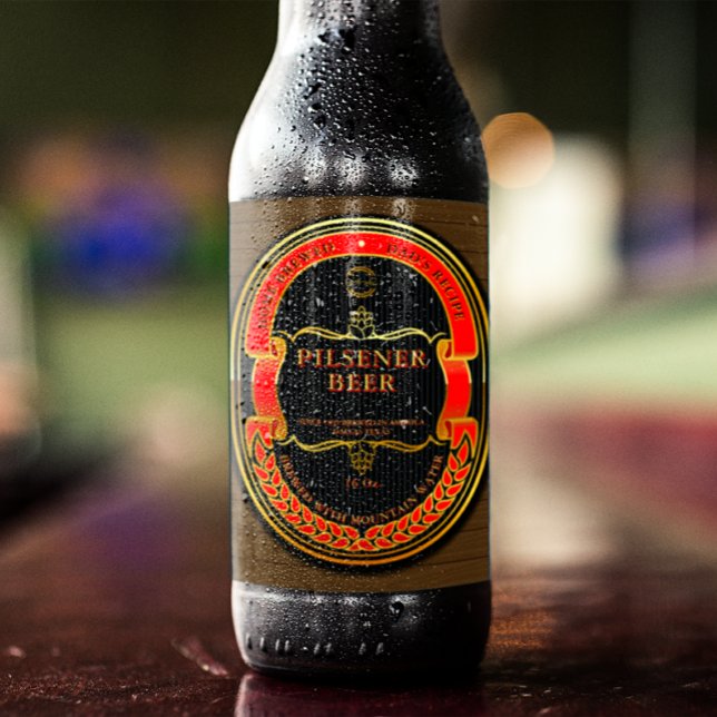 Customise Red Black Gold Rustic  Beer Bottle Label (Creator Uploaded)