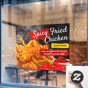 Customise Red Black Spicy Fried Chicken Restaurant Window Cling