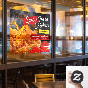 Customise Red Black Spicy Fried Chicken Restaurant Window Cling