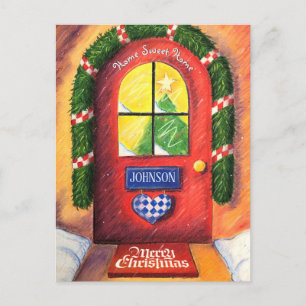 Customise Red Merry Christmas Front Door Cosy Home Holiday Postcard