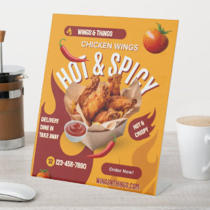 Customise Red Orange Modern Spicy Chicken Wings Pedestal Sign