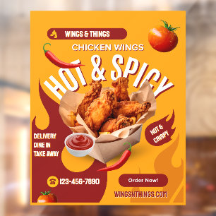 Customise Red Orange Modern Spicy Chicken Wings Window Cling