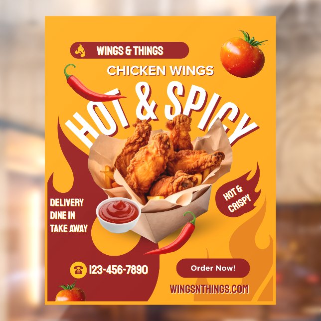 Customise Red Orange Modern Spicy Chicken Wings Window Cling (Sheet 2)