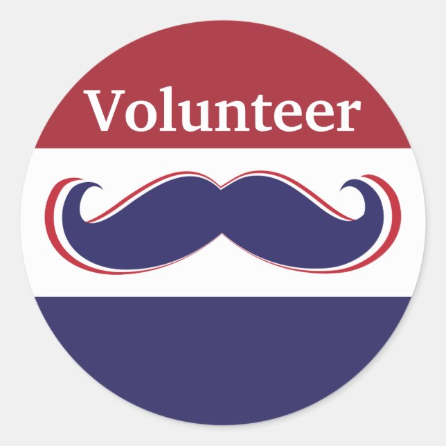 customise red, white and blue moustache design classic round sticker (Front)