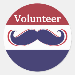 customise red, white and blue moustache design classic round sticker