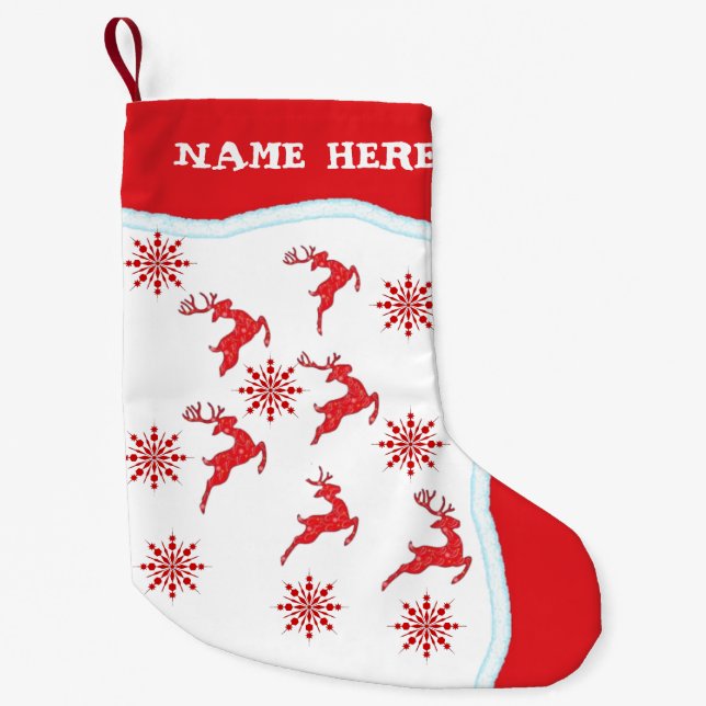 Customise Reindeer Red Snowflakes Double SidePrint Small Christmas Stocking (Front)