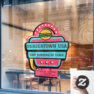 Customise Retro Burger Restaurant Front  Window Cling