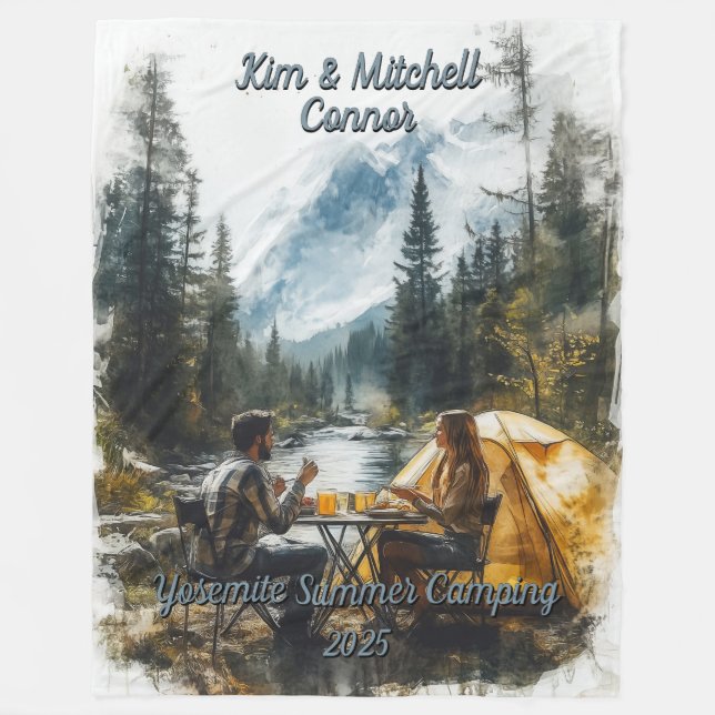 Customise Romantic Couple Mountain Stream Camping Fleece Blanket (Front)