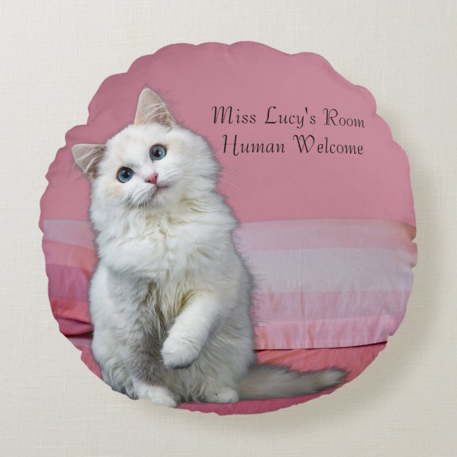 Customise Round Cat Throw Pillow Pink (Front)