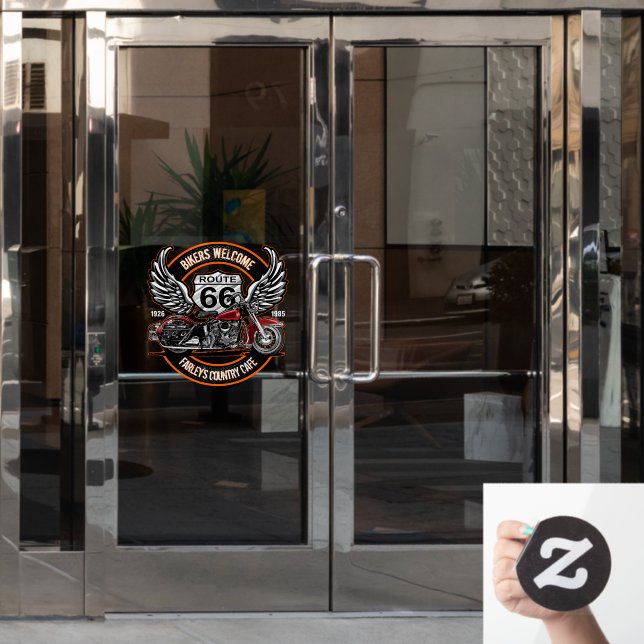 Customise Route 66 Café Garage Gas Station Biker  Window Cling (Office Door)