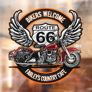 Customise Route 66 Café Garage Gas Station Biker Window Cling