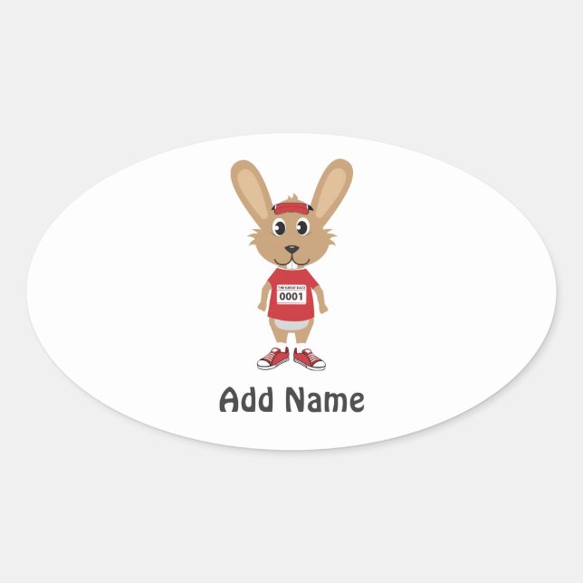 Customise Running Bunny Oval Sticker (Front)