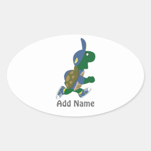 Customise Running Turtle Oval Sticker