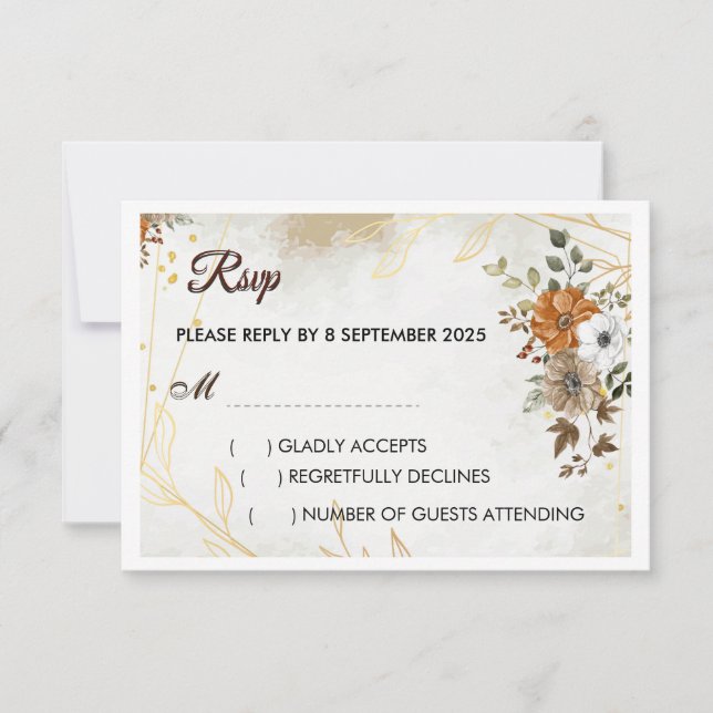 Customise Rustic Boho Fall floral RSVP Card  (Front)