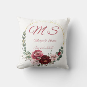 Customise Rustic Linen Wreath Monogram Wedding Cushion
