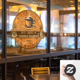 Customise Rustic Route 66 Coffee Shops Steaming Cu Window Cling