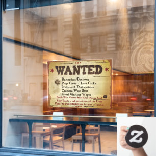Customise Rustic Western Restaurant Help Wanted Window Cling