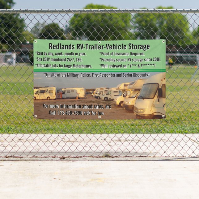 Customise RV Trailer Vehicle Storage Lot  Banner (Insitu)
