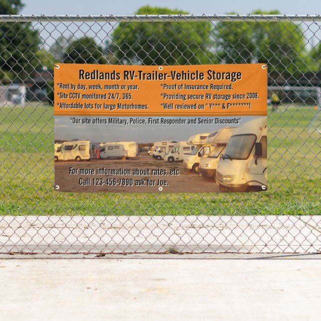 Customise RV Trailer Vehicle Storage Lot  Banner (Insitu)