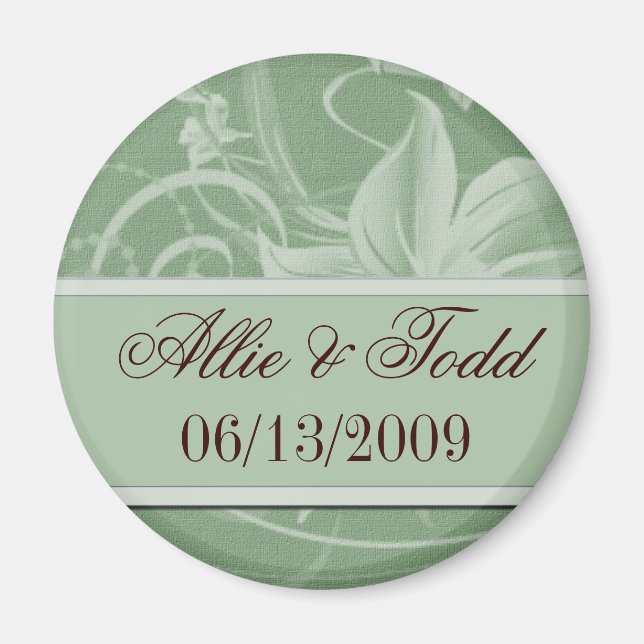 Customise sage green save the date magnets (Front)