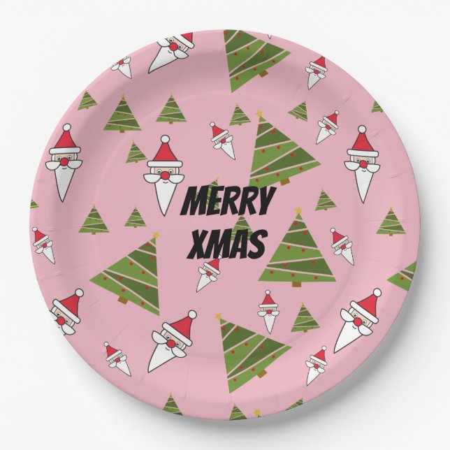 Customise Santa and Christmas Tree Paper Plate (Front)