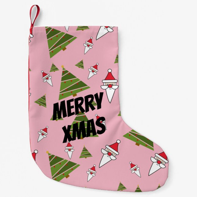 Customise Santa and Christmas Tree Small Christmas Stocking (Front)