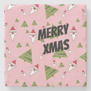 Customise Santa and Christmas Tree Stone Coaster