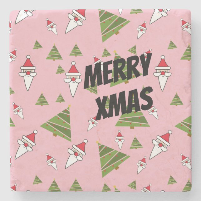 Customise Santa and Christmas Tree Stone Coaster (Front)