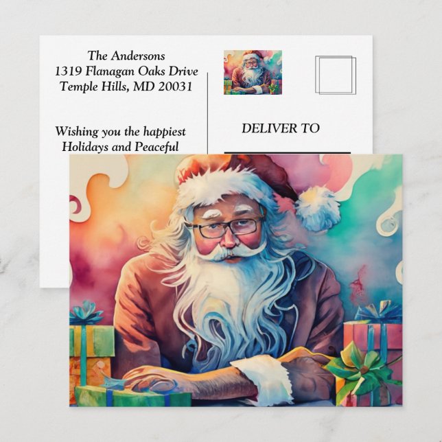 Customise Santa's Whimsical Christmas Journey Post Holiday Postcard (Front/Back)