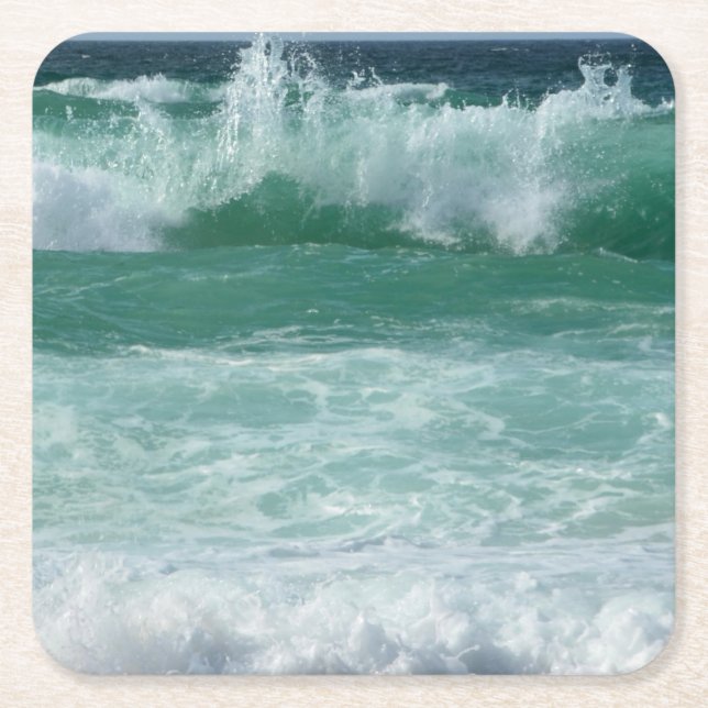 Customise Seascape Sea Waves Beach Seaside Square Paper Coaster (Front)