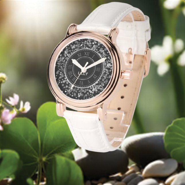 Customise Silver Brushed Metal Glitter Watch (Creator Uploaded)