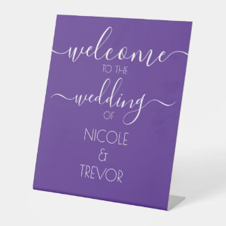 Customise: Simple Purple Wedding Welcome Pedestal Sign