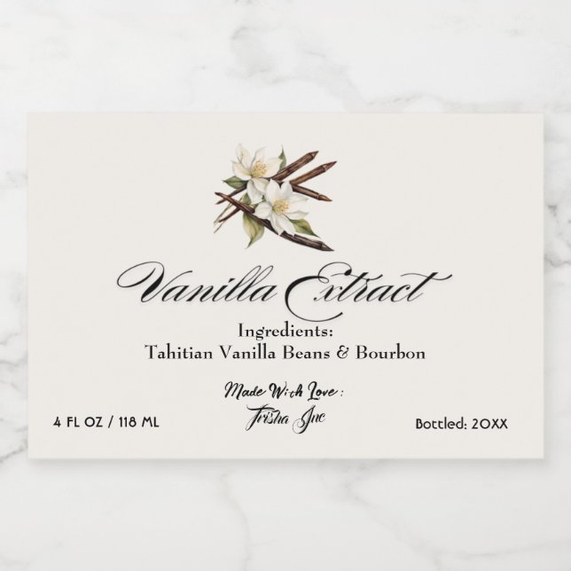 Customise Small Business Vanilla Extract Product Liquor Bottle Label (Single Label)