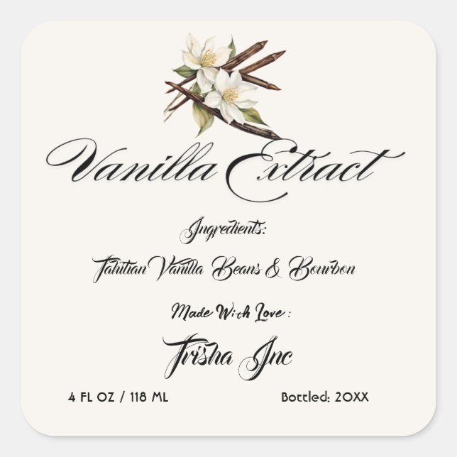 Customise Small Business Vanilla Extract Product Square Sticker (Front)