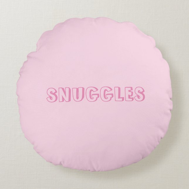 Customise "Snuggles" name or text light pink Round Cushion (Front)