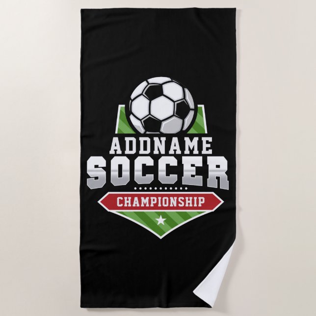 Customise Soccer ADD TEXT Varsity Team Player  Beach Towel (Front)