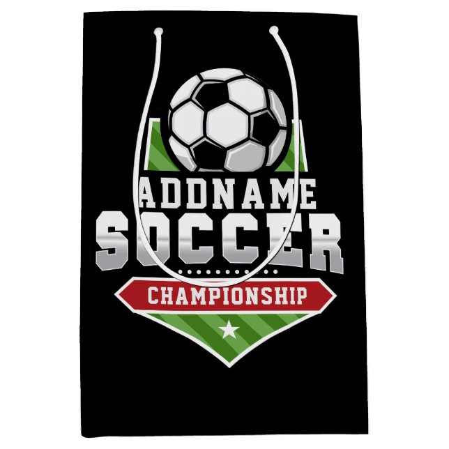Customise Soccer ADD TEXT Varsity Team Player  Medium Gift Bag (Front)